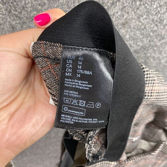 H&M Pants Women 14 Gray Plaid High Rise Flat Front Pull On Straight Chino Casual - Picture 9 of 10